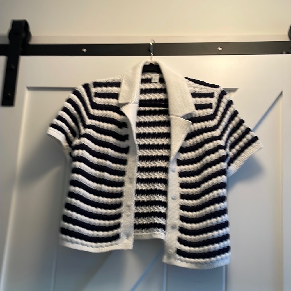 Old Navy Black and White Striped Cardigan